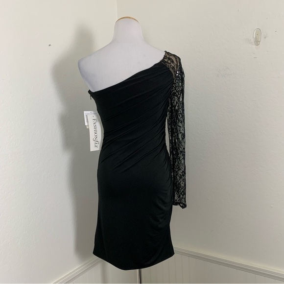 NWT Vintage Aidan Mattox Y2K One Shoulder Lace Sequin Ruched Black Mini Dress - Picture 13 of 17